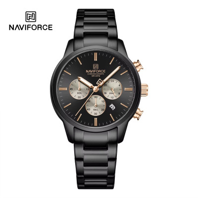 NAVIFORCE NF8076 Stainless Steel Fashion Casual Business Chronograph Luminous Date Display Quartz Watch For Men - RoseGold Black RoseGold Figure